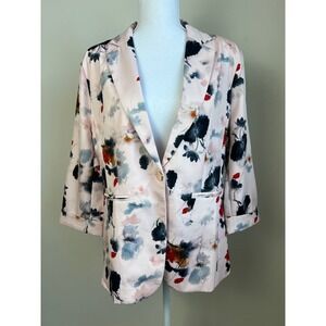 Beninos Floral Blazer Jacket Womens XL Pink Watercolor One Button Career Office